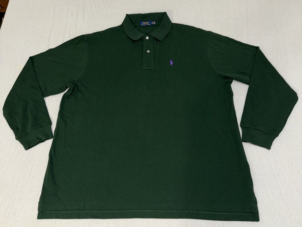 Polo Ralph Lauren Mens Sz XLT Green Long Sleeve Golf Polo Purple Pony NWOT